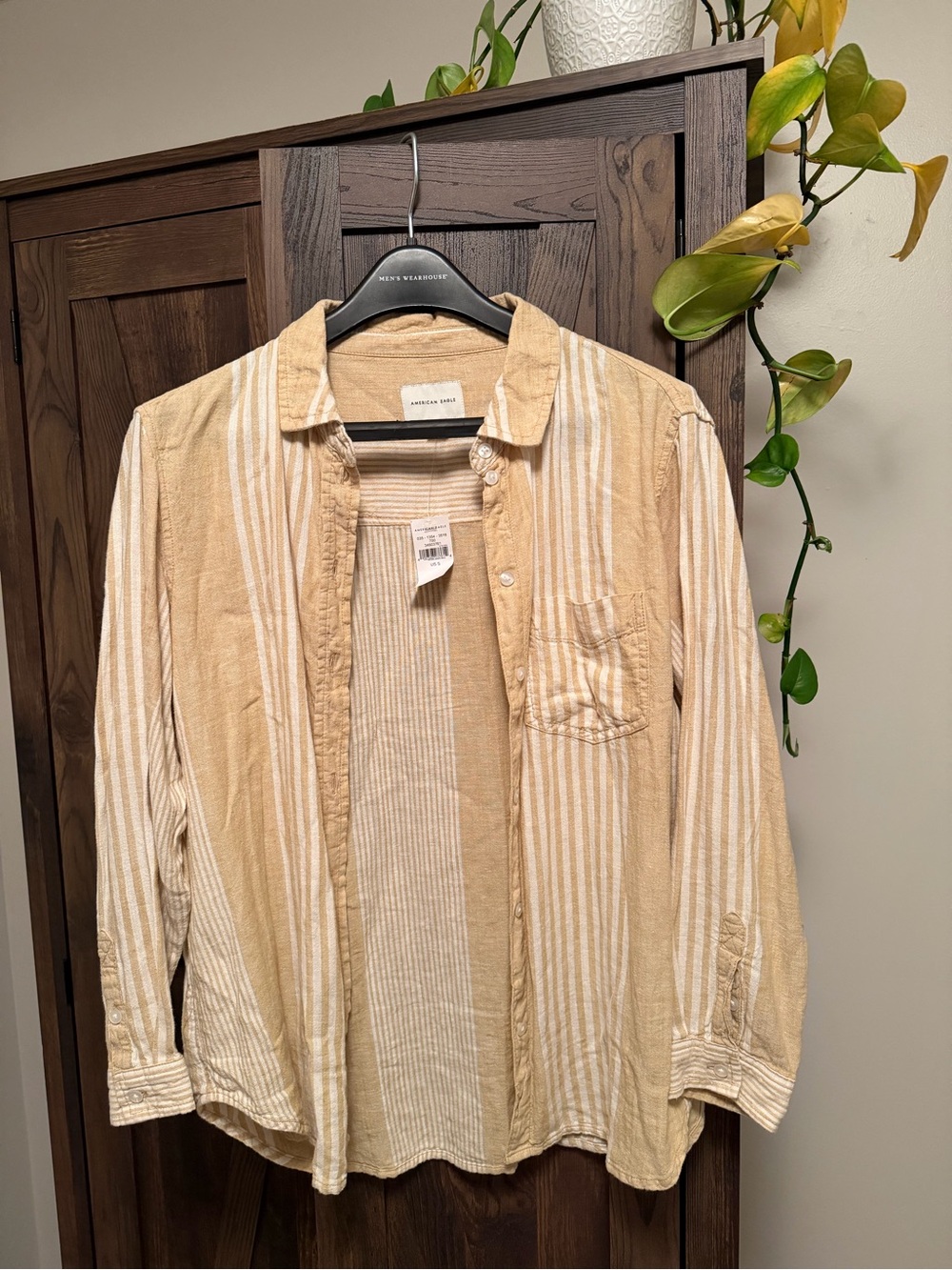 American Eagle Linen Blend Striped Button-Up Shirt